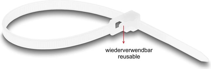 Immagine prodotto Delock Fascetta riutilizzabile L 200 x L 4,8 mm 100 pezzi bianco (Fascette in plastica, 200 mm, 100 pz.)
