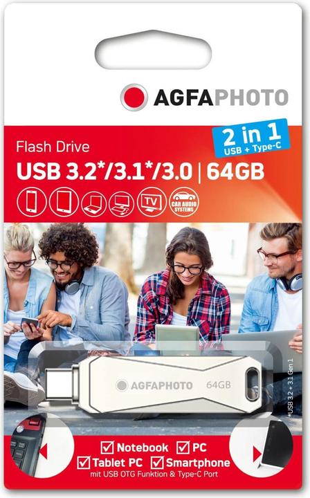 Produktbild AGFAPHOTO USB 3.0 2in1 64GB USB-TypeC (64 GB, USB-C)