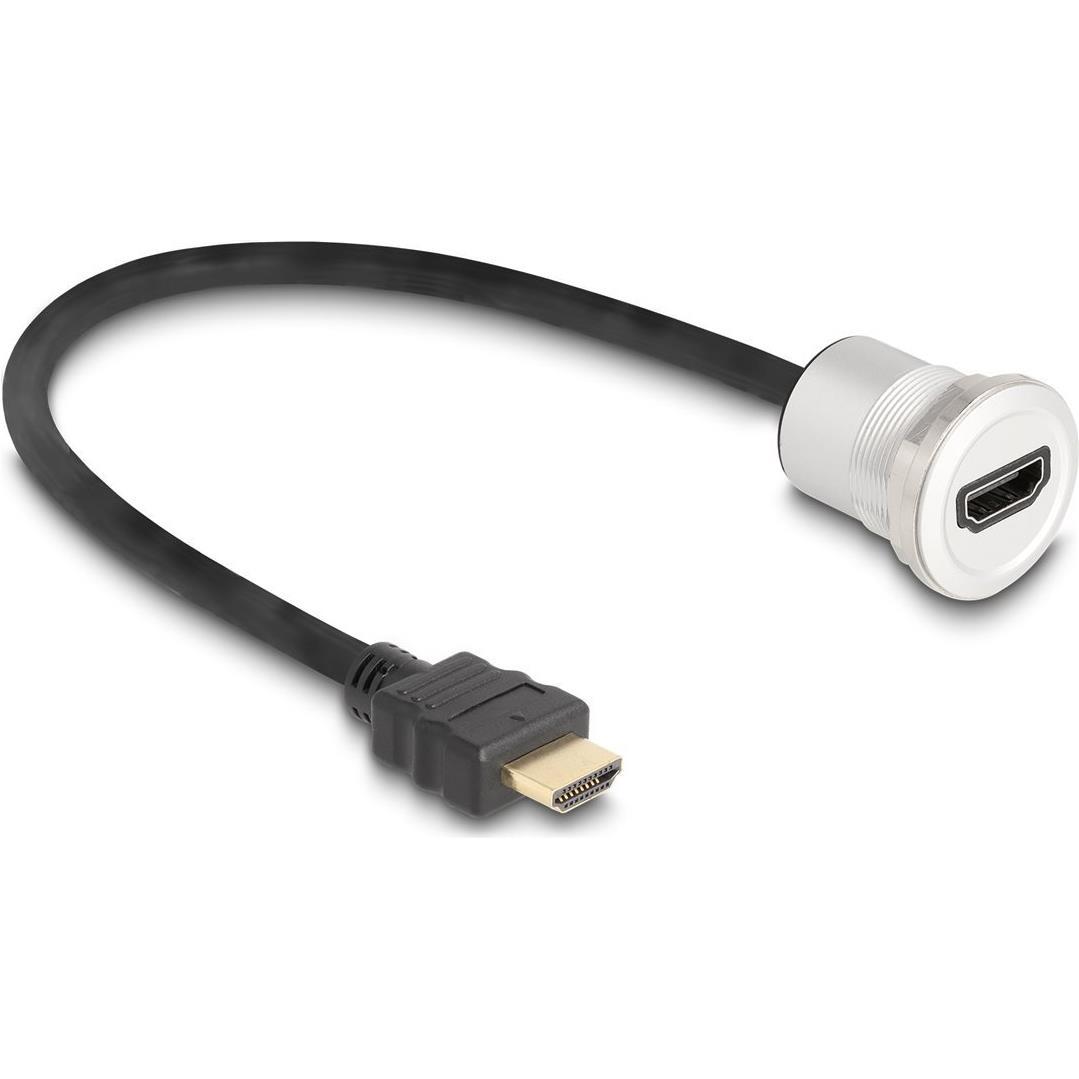 Delock HDMI Einbaubuchse 8K 60 Hz mit Kabelpeitsche Stecker (0.30 m, HDMI), Video Kabel