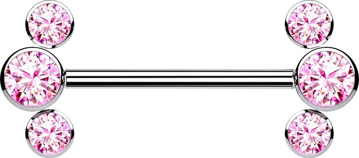 Produktbild Star Piercing Threadless Barbell silber front drei Kristalle pink (ohne Messing, Titan G23)