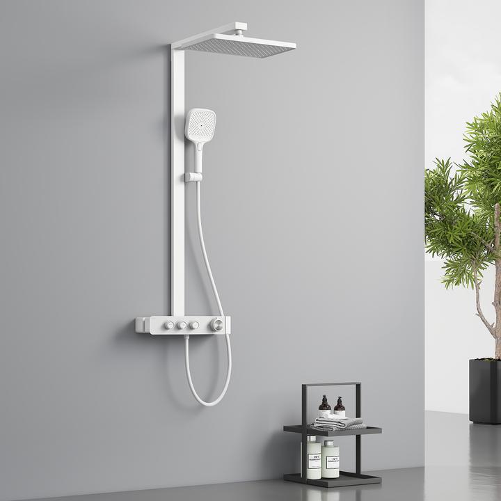 Actual product image Emke Shower system with thermostat White matt shower mixer Complete shower set Rain shower with mixer