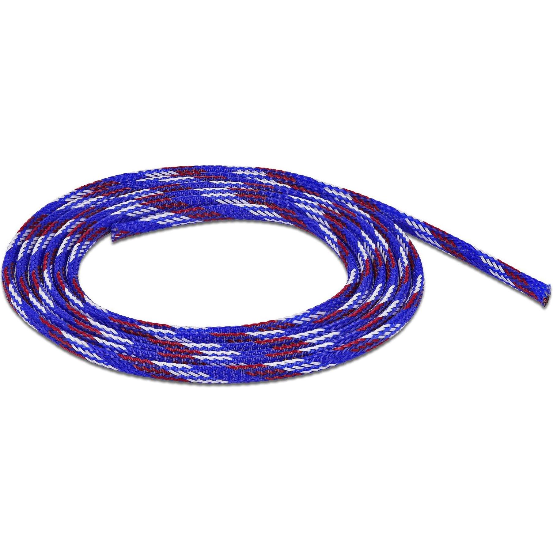 Delock, Kabelschutz + Kabelführung, Geflechtschlauch dehnbar 2 m x 6 mm blau-rot-weiss (Kabelschlauch, 2000 mm)