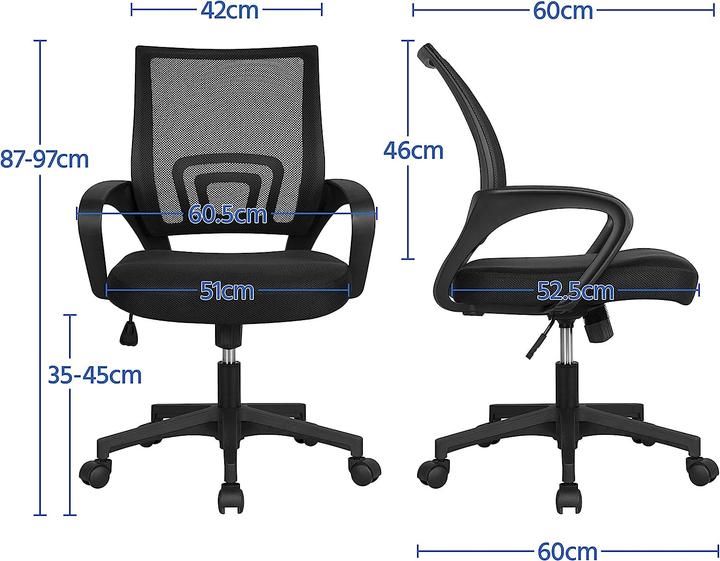 Immagine prodotto Yaheetech Sedia da scrivania ergonomica, nera (35 - 45 cm)