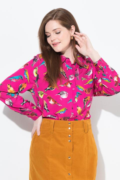 Produktbild Ulla Popken Hemdbluse, Vögel, Hemdkragen, Langarm (42, 44)
