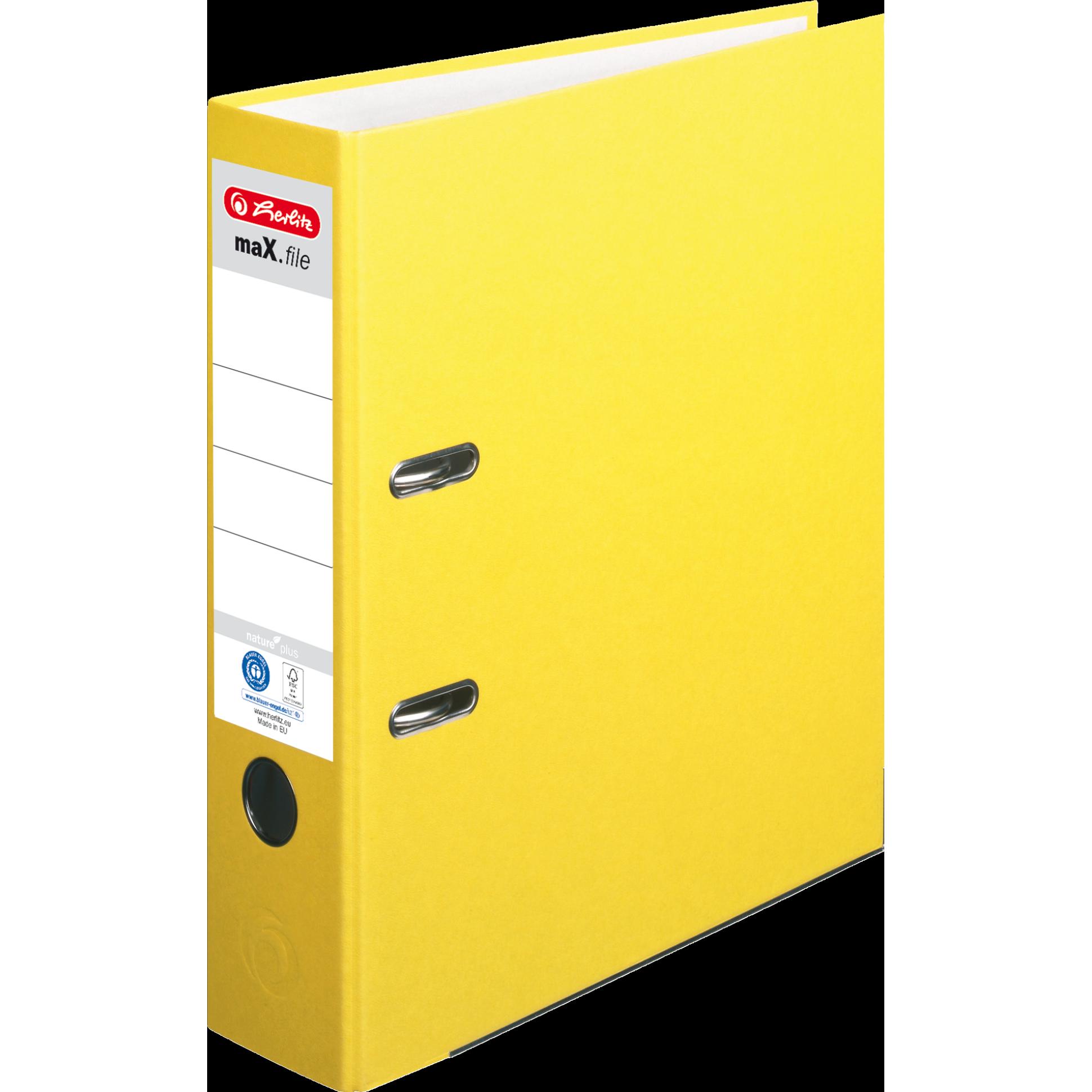 Herlitz, Ordner, Ordner maX.file nature plus, Rückenbr.: 80 mm, gelb DIN A4, Spezialpapierbezug, Kantenschutz, aufgek (A...