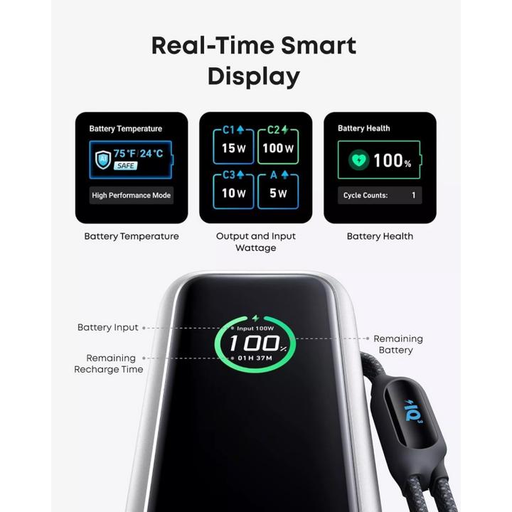 Actual product image Anker 165W, 3 x USB-C, 1 x USB-A Power Bank Silver (25000 mAh, 165 W)
