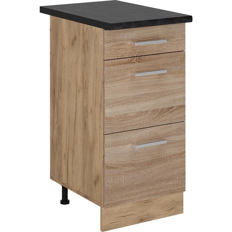 Vicco, Regal, Küchenunterschrank R-Line, Sonoma/Goldkraft Eiche, 40 cm mit Schubladen, AP Anthrazit