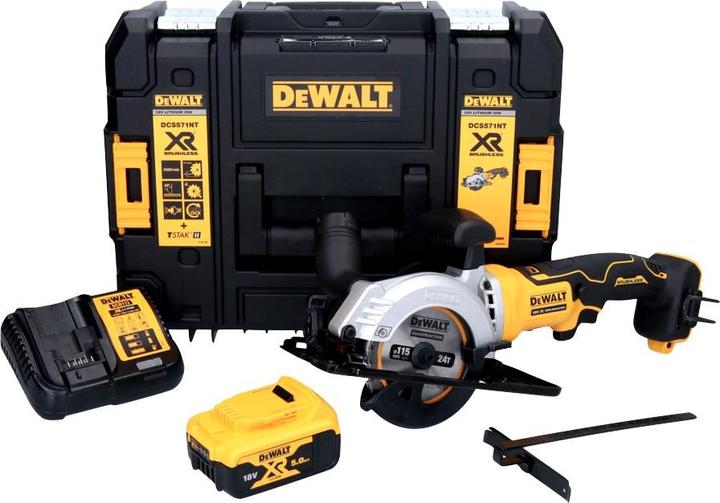 Immagine prodotto DeWalt DCS 571 P1 Sega circolare portatile a batteria 18 V 115 mm Brushless + 1x batteria 5,0 Ah +