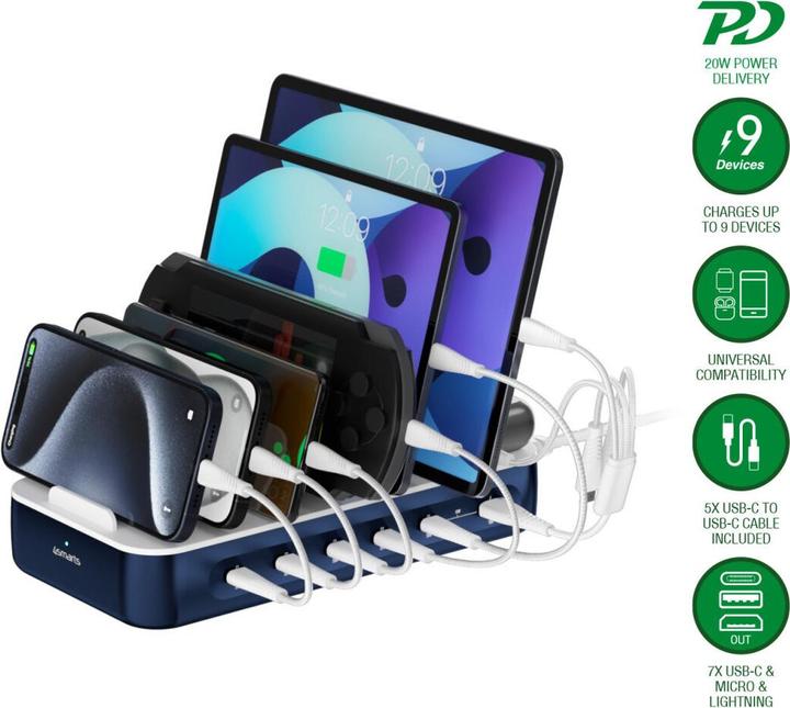 Image du produit 4smarts Ladestation Team 100W 5C/1A inkl. 6 Kabel (100 W)