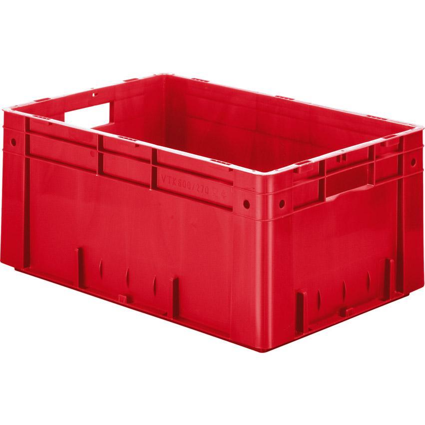 LA-KA-PE, Lagerbehälter, Transportstapelbehälter L600xB400xH270mm rot PP Schwerlast Durchfassgriff Seitenwände geschloss...