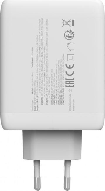 Canyon Adapter charger CU100ACC GaN 100W 3xPD 1xQC EU White (100 W, 4 ports)