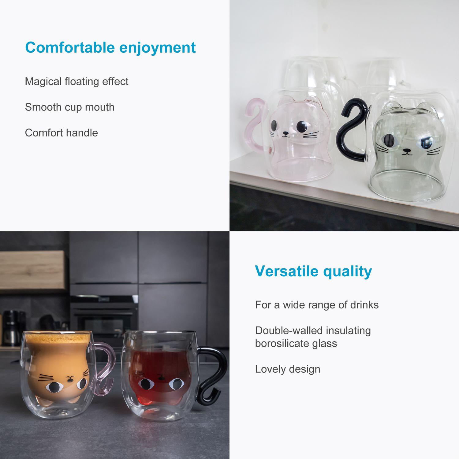 Thumbnail - Intirilife Doppelwandiges Thermo Glas Set Design Katze, Trinkgläser, Rosa