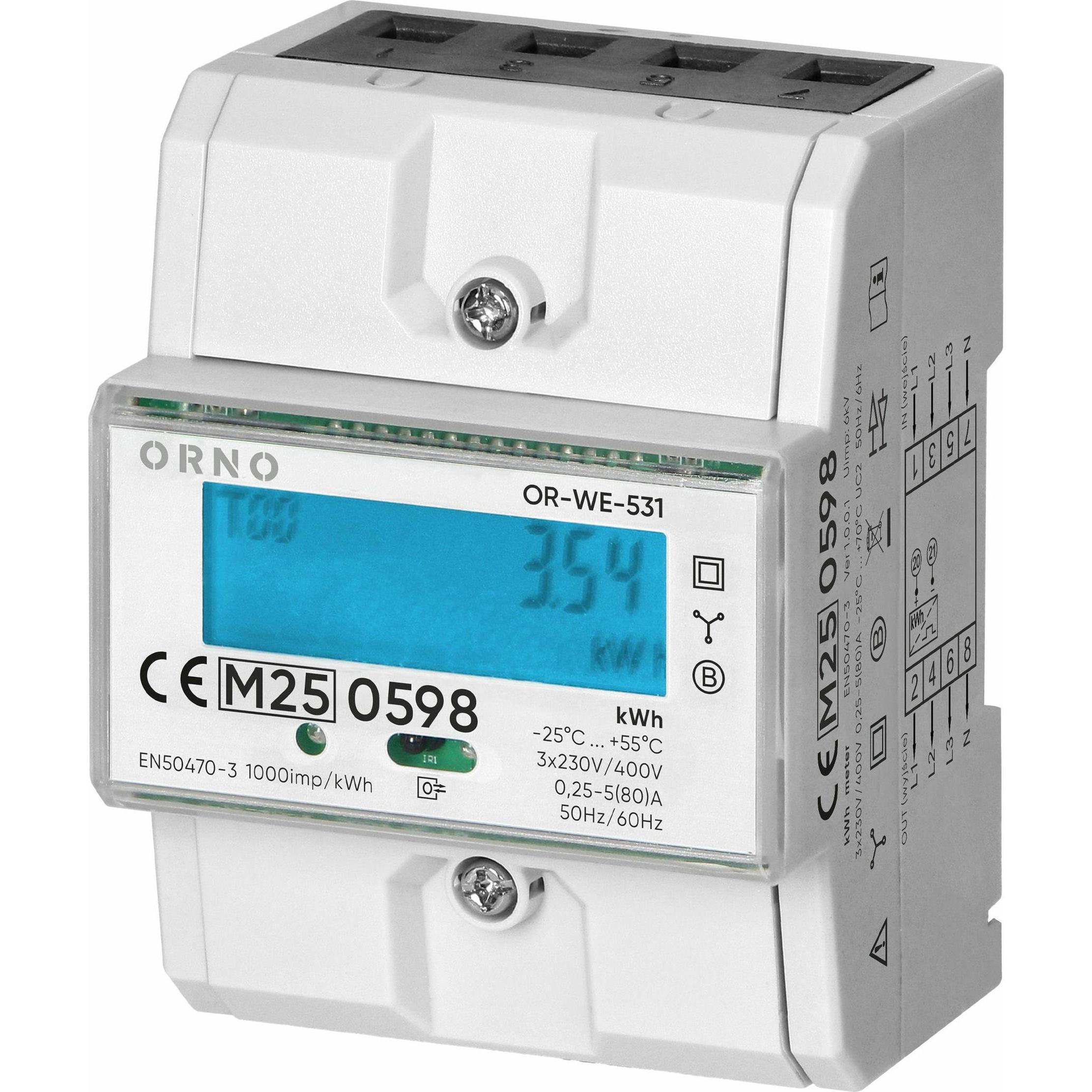 Orno, Misuratore energia, 3-Phasen-Stromzähler, 80 A