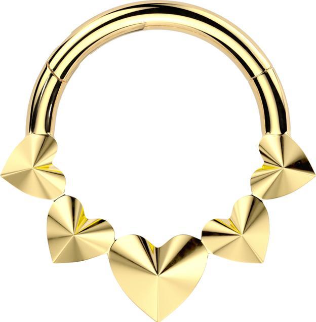 Produktbild Star Piercing Micro Segmentring klappbar vergoldet fünf 3D Herzern (ohne Messing, Titan)