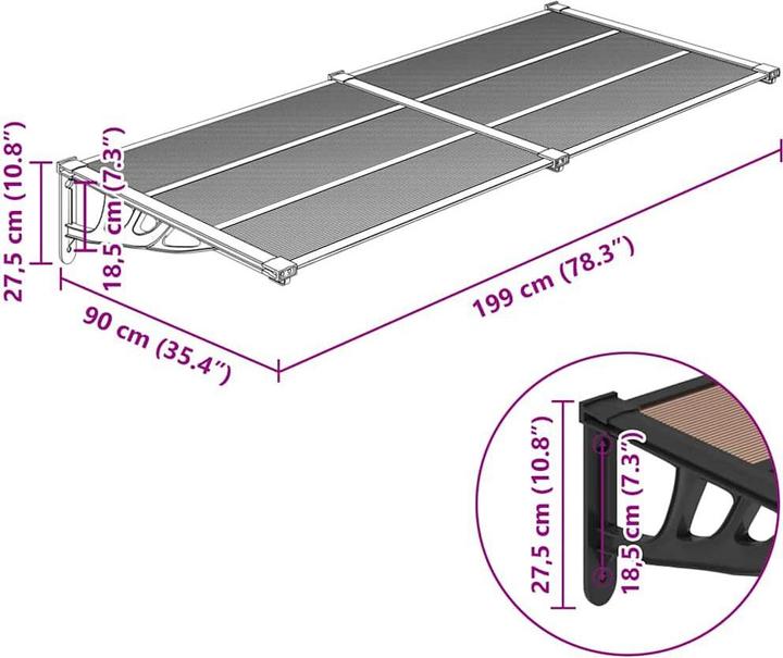 Actual product image vidaXL Türvordach (199 x 90 cm)