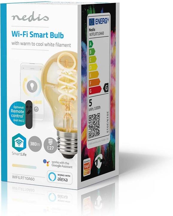 Produktbild Nedis SmartLife LED Filament Lampe | Wi-Fi | E27 | 360 lm | 4.9 W | Warm bis kühlen weiss | 1800 - 65 (E27, 360 lm, 1x)