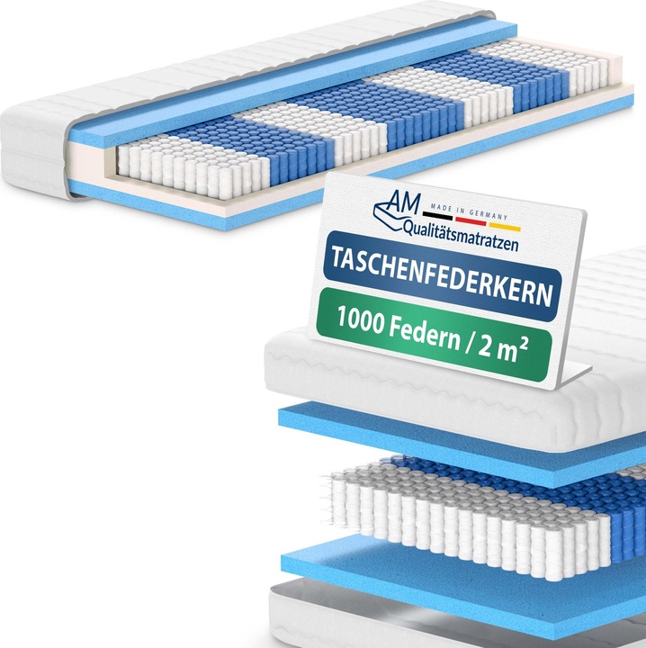 Produktbild AM Qualitätsmatratzen 1000 Federn 7-Zonen Taschenfederkern (90 x 210 cm, Federkern)