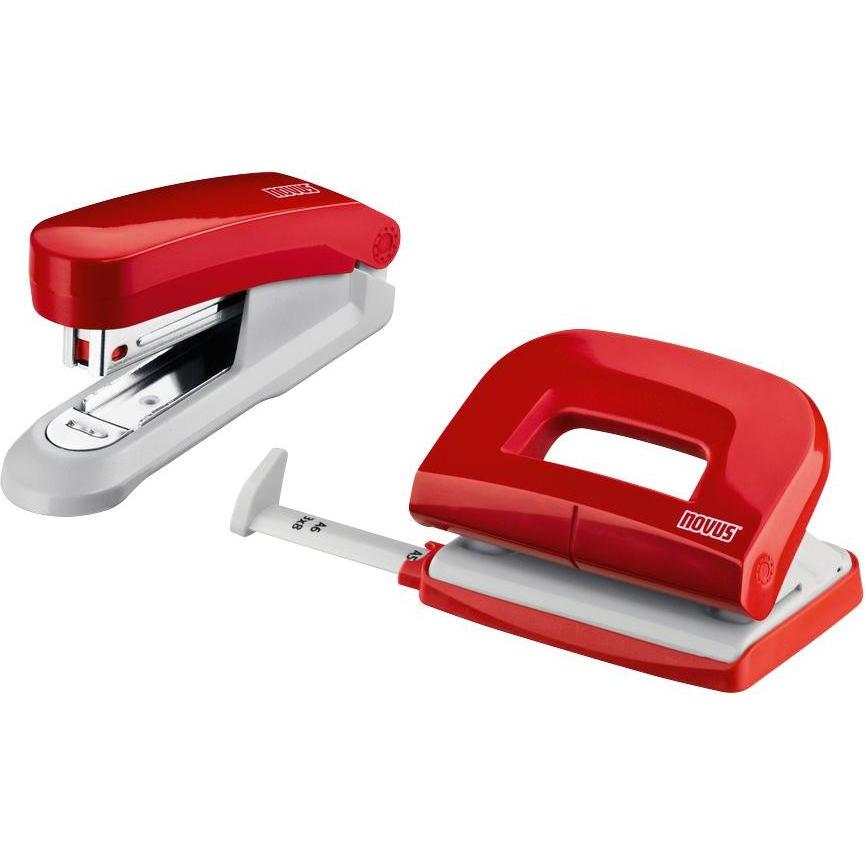 Novus, Spillatrice, Set da scrivania (cucitrice E 15 con perforatore E 210, incl. 1000 punti metallici n. 10) rosso (15 lamelle)