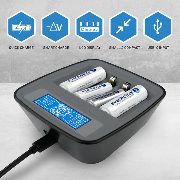 Produktbild Everactive !LADEGERÄT NC-1000M V2 USB-C! (4 Stk., AA, AAA)