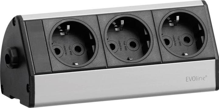 Actual product image Evoline Dock DESK 3-fold socket strip on the table, silver (3 x, CEE 7/3, 3 m)
