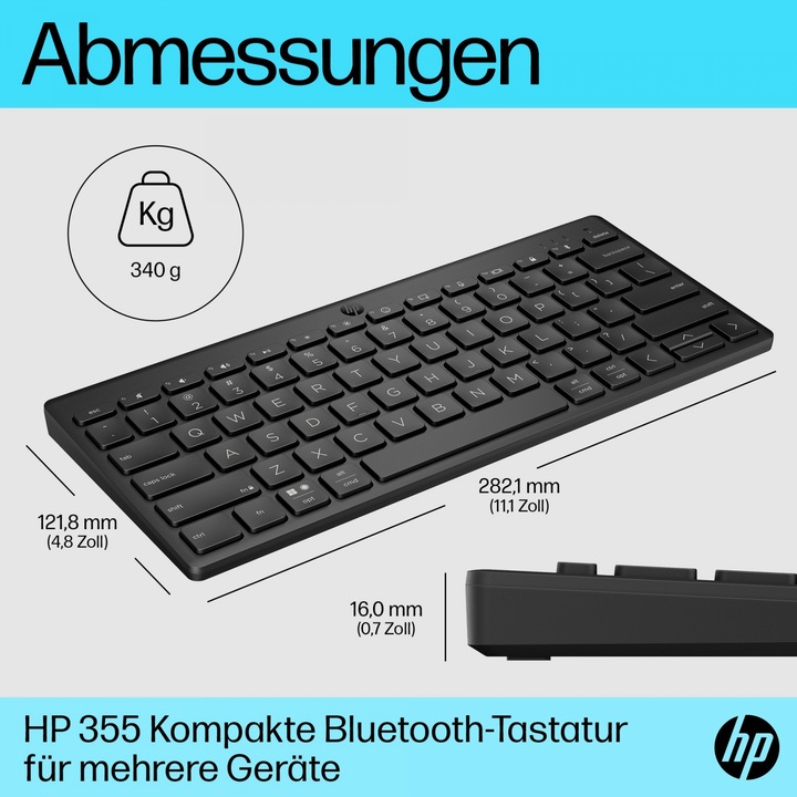 Productafbeelding HP 355 Compact Bluetooth-toetsenbord voor meerdere apparaten (NL, Draadloze)