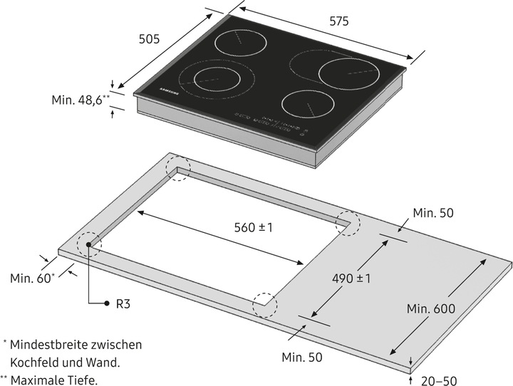 Produktbild Samsung Autarkes Glaskeramikkochfeld 60 cm CTR464NC01/EG