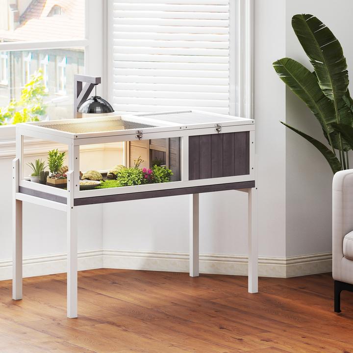 Produktbild PawHut Schildkrötenhaus Tannenholz, PS Weiss+Grau