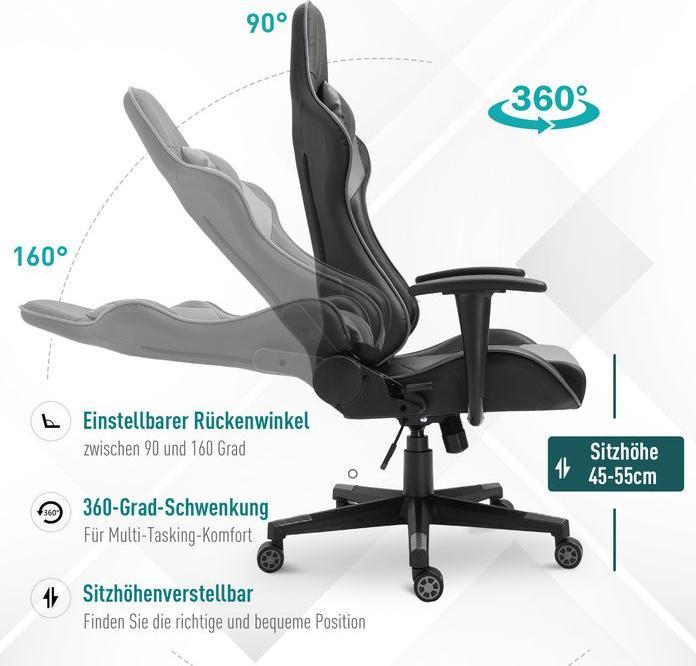 Produktbild Swisshandel24 Ergonomischer Bürostuhl, Gaming Stuhl, Kunstleder, Schaumstoff, Schwarz
