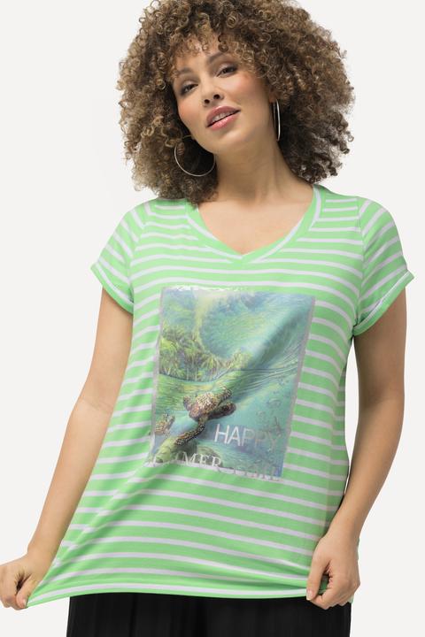 Immagine prodotto Ulla Popken Maglia a righe con tartaruga, scollo a girocollo e mezze maniche (46, 48)