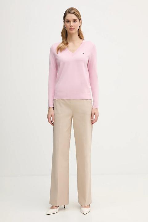 Produktbild Tommy Hilfiger Damen CO Jersey Fine GG V-Ausschnitt Langarm Pullover (S)