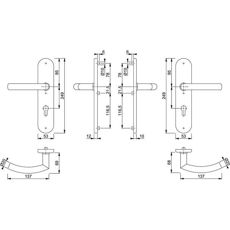 Thumbnail - Hoppe, Türgriff + Fenstergriff, Schutzgarnitur Trondheim E1430Z/3331/3310 Edelstahl F69 92 mm 67-72 mm (Türgarnitur)