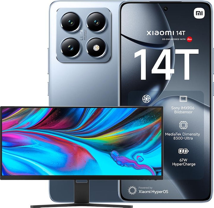 Produktbild Xiaomi 14T + Curved Gaming Monitor 30" Launch Bundle (256 GB, Titan Blue, 6.67", Dual SIM, 50 Mpx, 5G)
