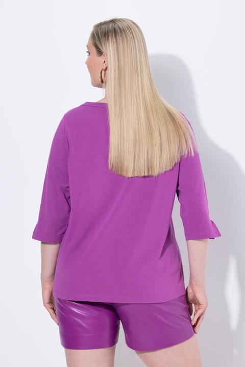 Actual product image Ulla Popken Sparkling Flower Motif 3/4 Sleeve Tee (62)