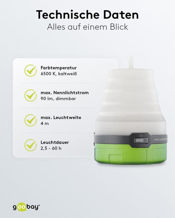 Immagine prodotto Goobay Luce da campeggio a LED, 3 in 1, pieghevole