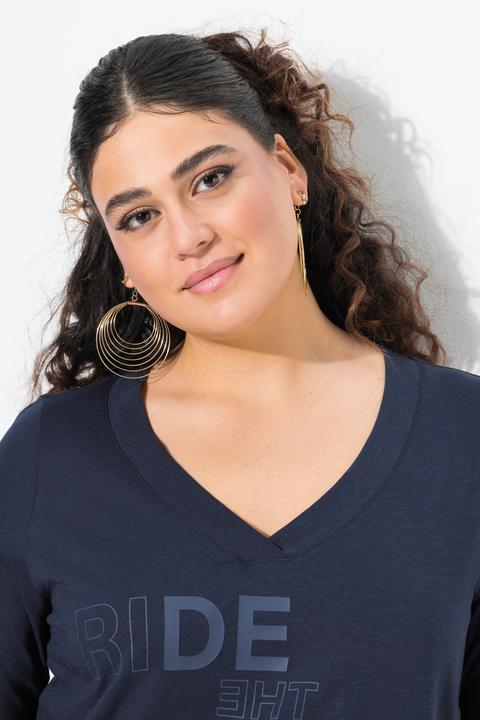 Produktbild Ulla Popken T-Shirt, Schriftdruck, Saumband, V-Ausschnitt, Halbarm (42, 44)