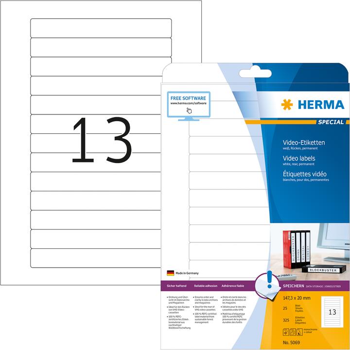 Image du produit HERMA Vidéo Étiquettes A4