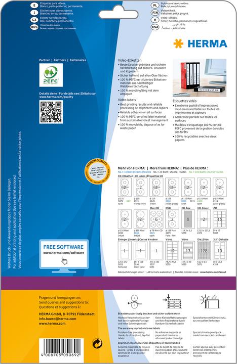 Image du produit HERMA Vidéo Étiquettes A4