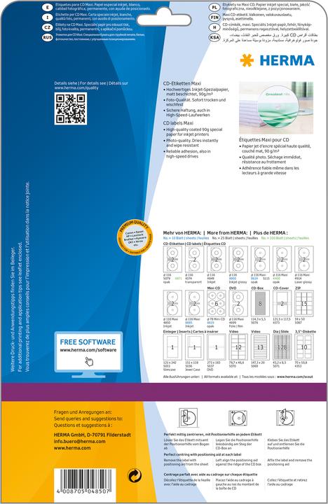 Actual product image HERMA Inkjet CD labels A4
