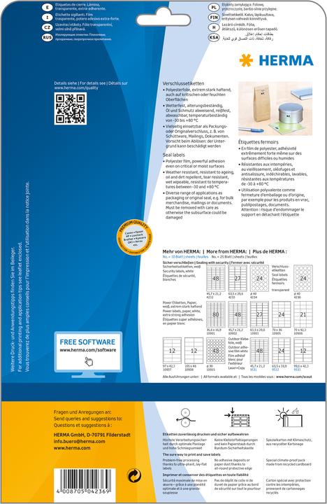 Image du produit Herma Étiquettes de fermeture A4