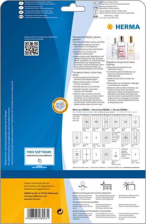 Produktbild HERMA Transparente Etiketten A4