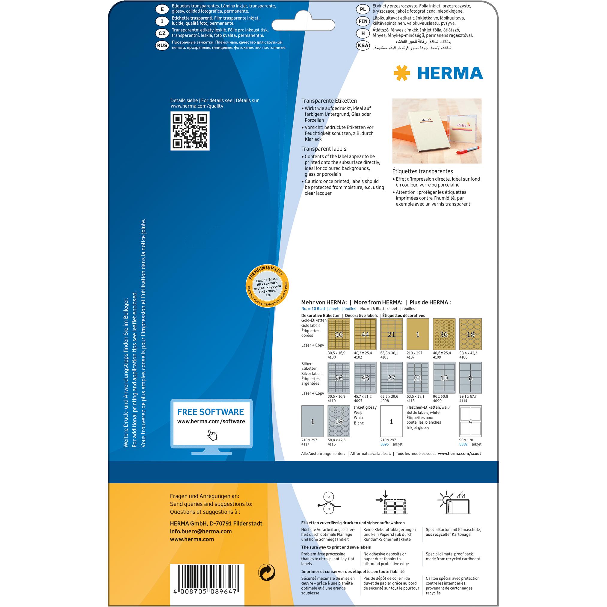 Thumbnail - Herma, Etiketten, Special Inkjet-Etiketten transparent