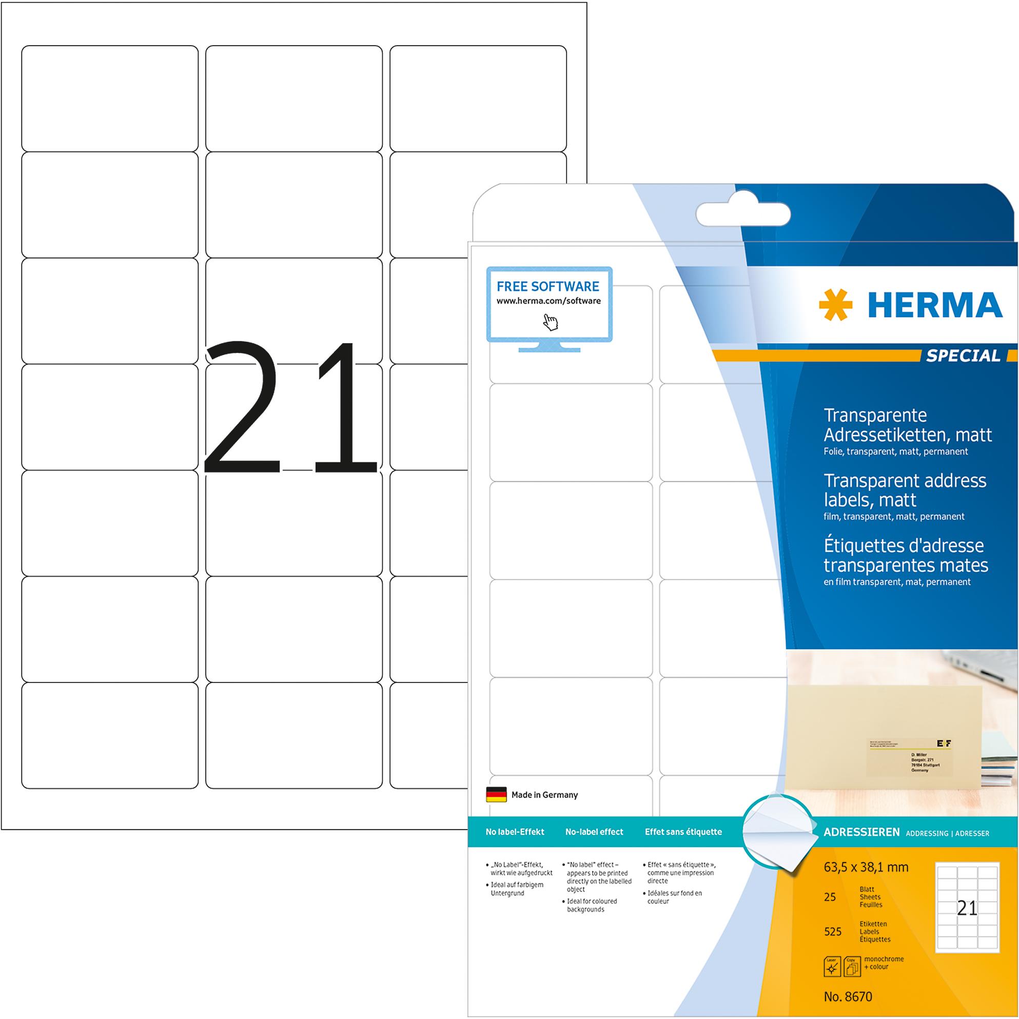 Herma, Etiketten, Special Etiketten transparent, matt