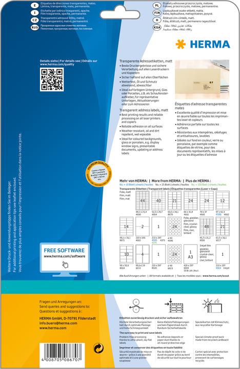 Produktbild HERMA Transparente Adressetiketten A4