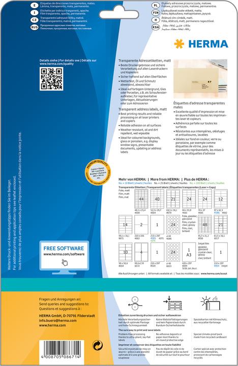 Productafbeelding HERMA Transparante adresetiketten A4