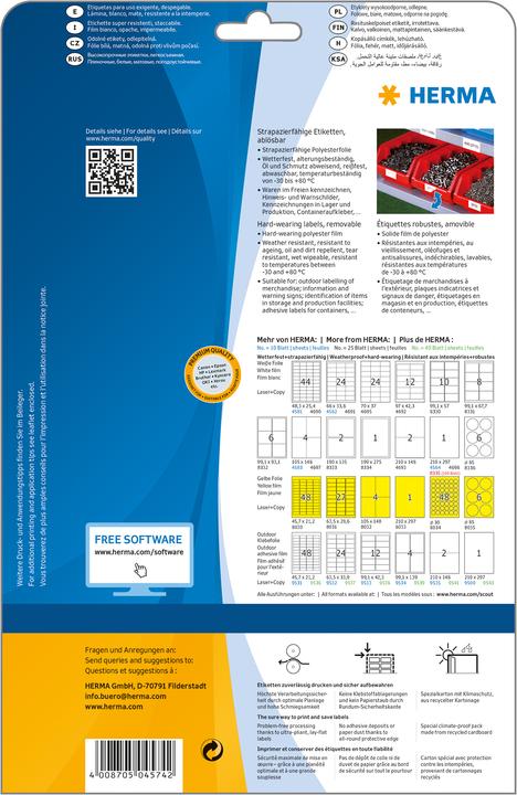 Actual product image Herma Weatherproof labels A4 removable