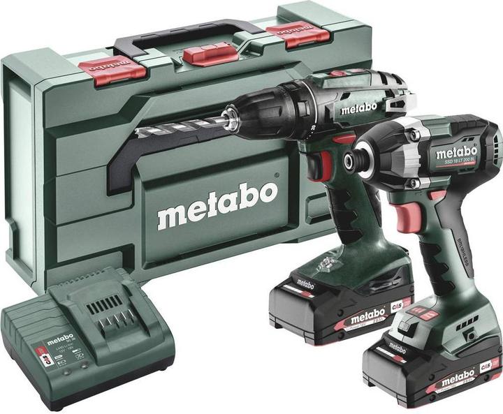 Trapano avvitatore a batteria BS 18, avvitatore a impulsi a batteria SSD 18 LT 200 BL, 2 pacchi batteria Li-Power (18 V/2.0 Ah), caricabatterie SC 30, MetaBOX 145 L