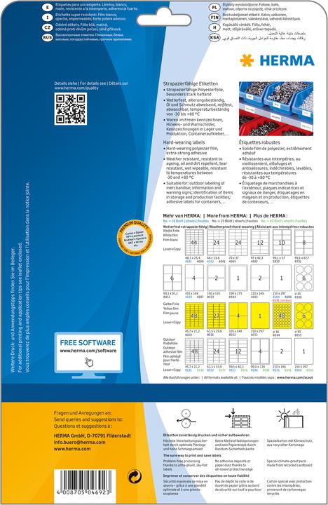 Actual product image Herma Weatherproof labels A4