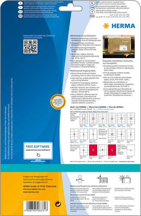 Productafbeelding HERMA Weerbestendige verzendetiketten A4