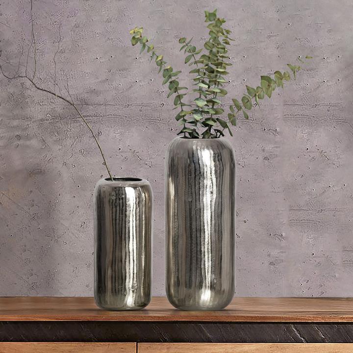 Produktbild FineBuy Vase 2er Set Blumenvase Aluminium Zylinder Tischvase Rund Dekovase (2x)