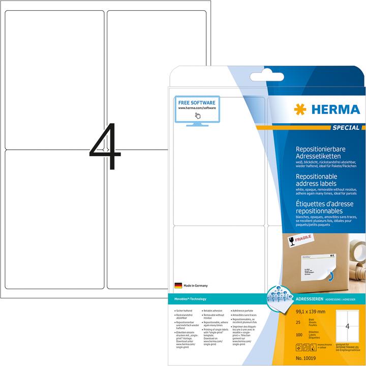 Actual product image HERMA A4 removable labels